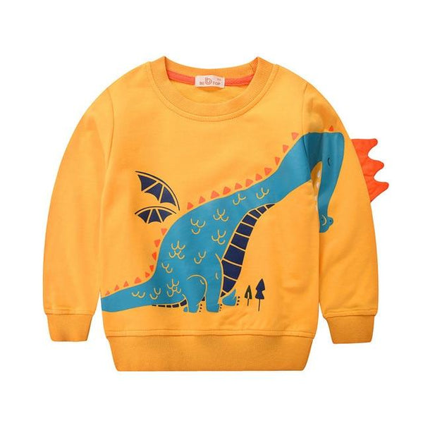 Pull Orange Dinosaure Enfant Diplodocus Bleu